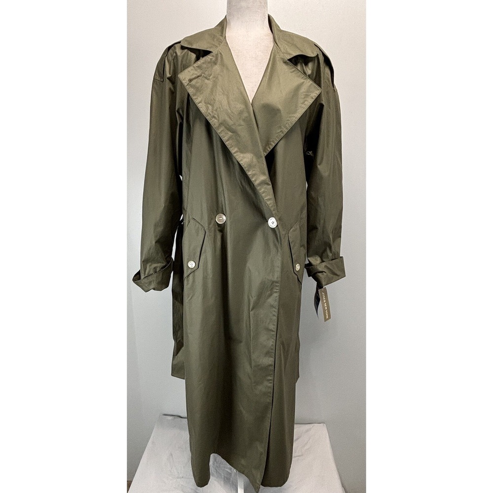 NEW! Vtg Jones New York Trench Coat Sz 14 Women's Belted Double Breasted Sage